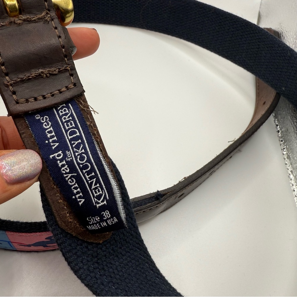 Vineyard Vines Pink and Green Belt with Blue Horse Design - Picture 6 of 8